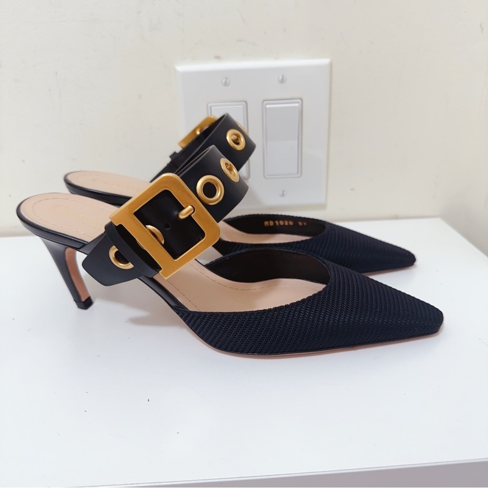 CHRISTIAN DIOR Technical Fabric Calfskin D-Dior Heeled Mule - Picture 5 of 11